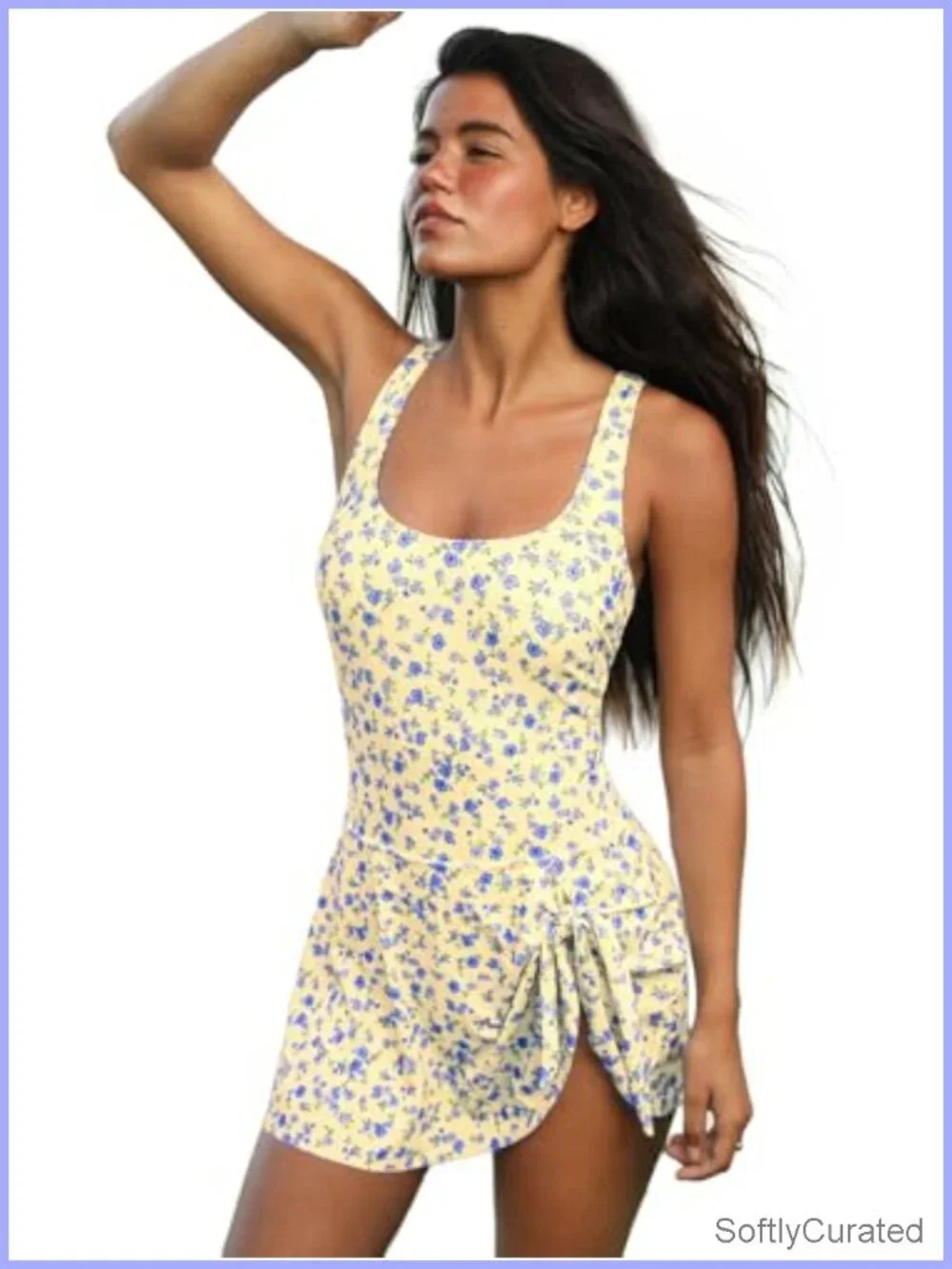 One Piece Swimsuit with Skirt Adjustable Straps Removable Pads